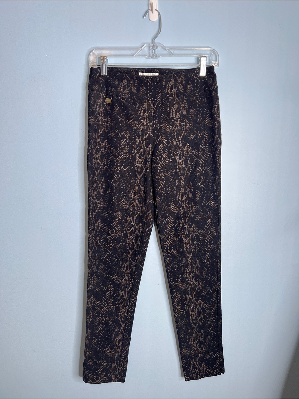 Joseph Ribkoff Snake Skin Print Stretchy Pants Size 10 Black & Metallic Bronze